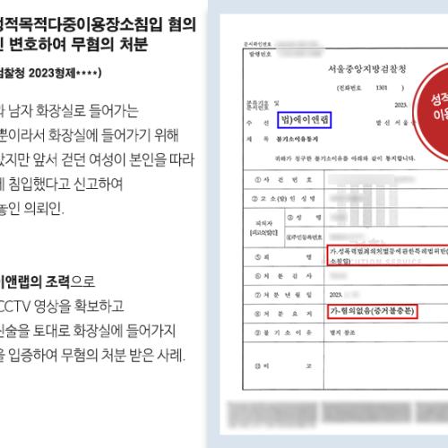 억울하게 성적목적다중이용장소침입 혐의 받은 의뢰인 변호하여 무혐의 처분